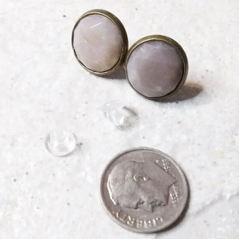 #1 ONLY! Dreamy + Classy! Large Taupe/Beige/Gray Colored Amazonite Post Earrings